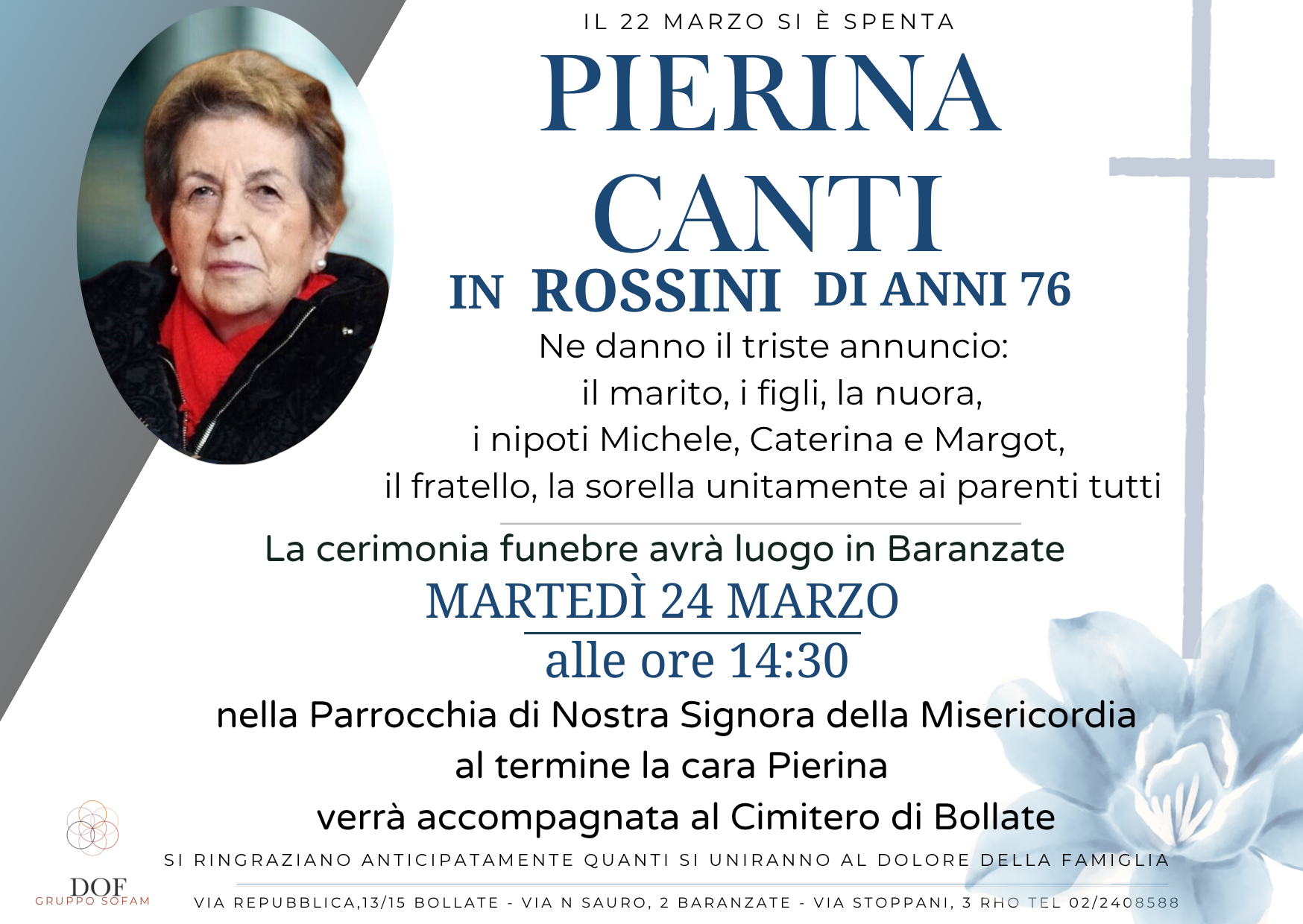 Necrologio di Pierina Canti