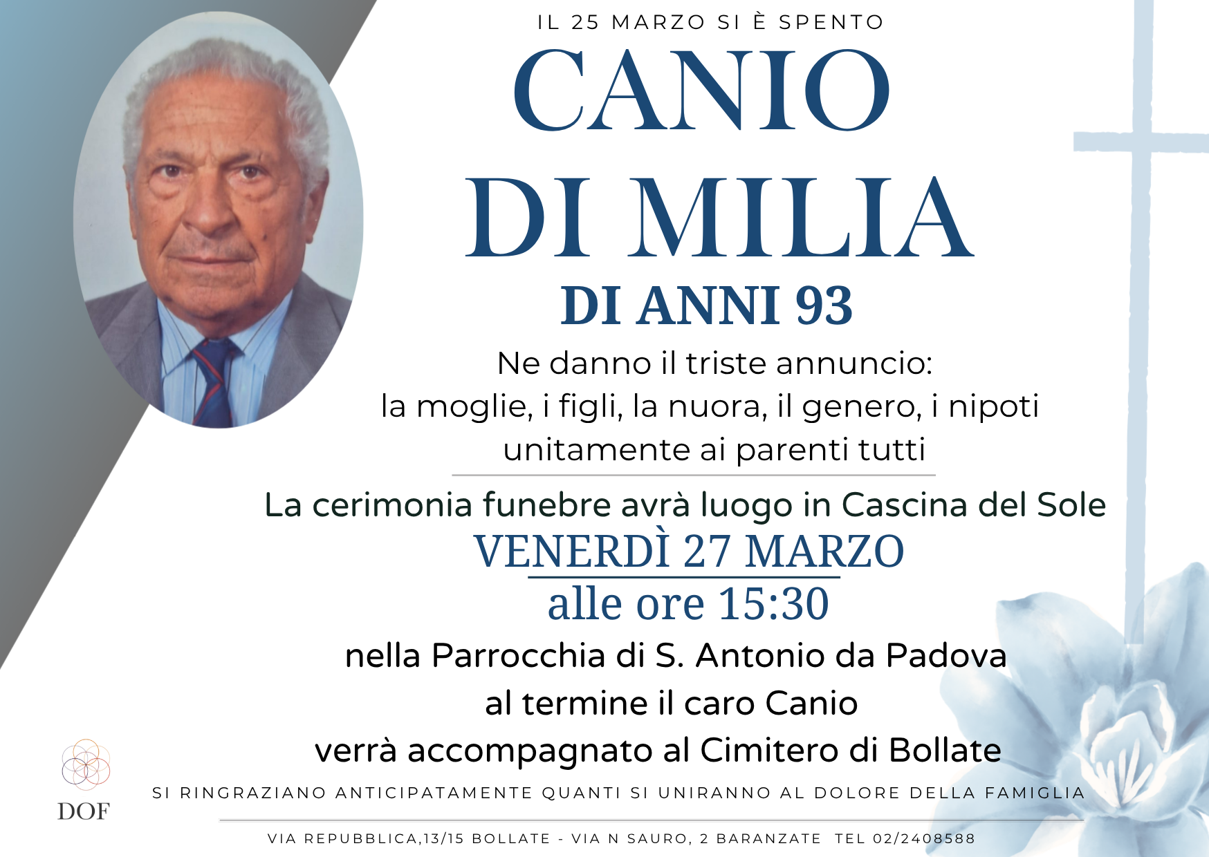 Necrologio di canio di milia