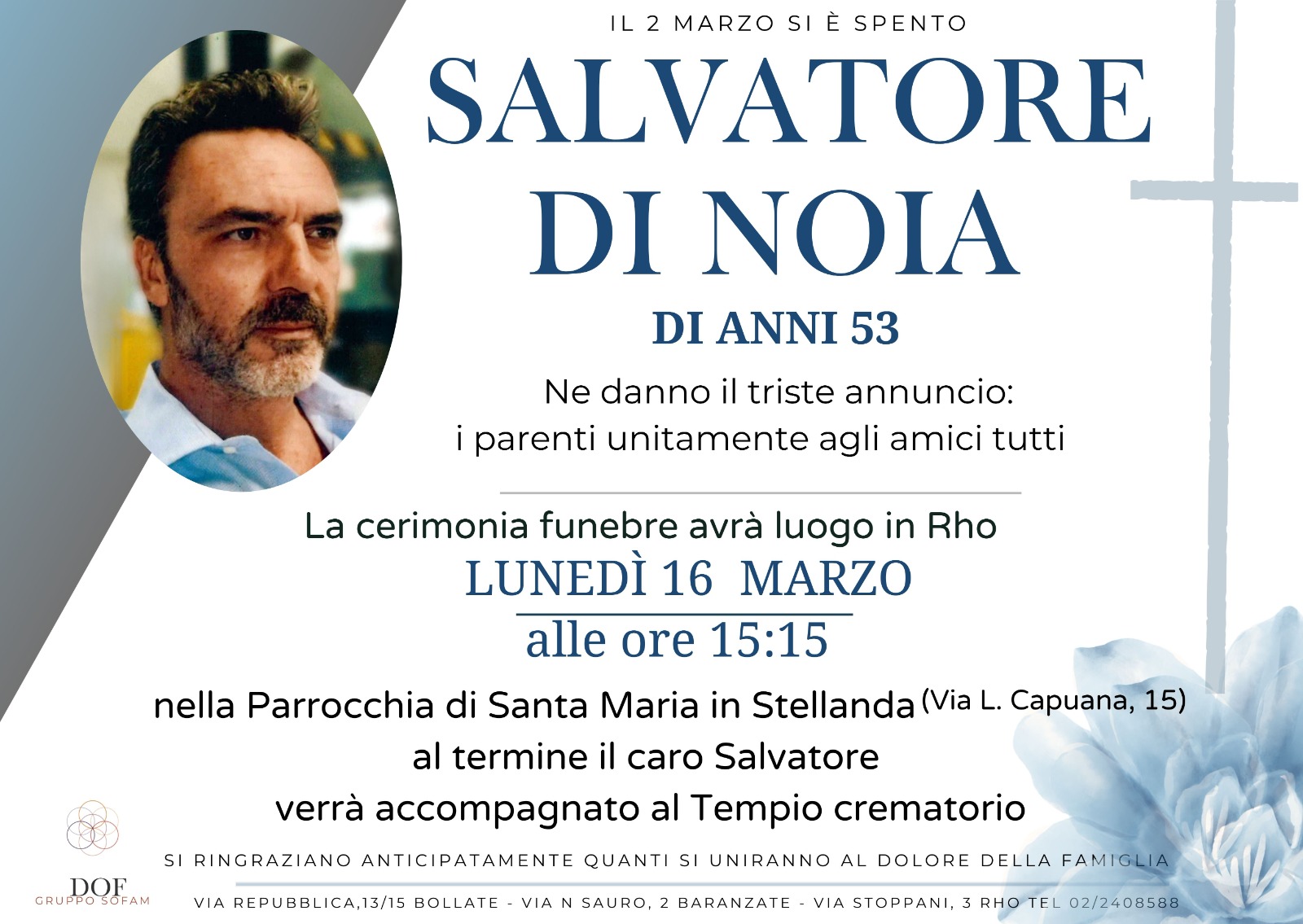 Necrologio di SALVATORE  DI NOIA