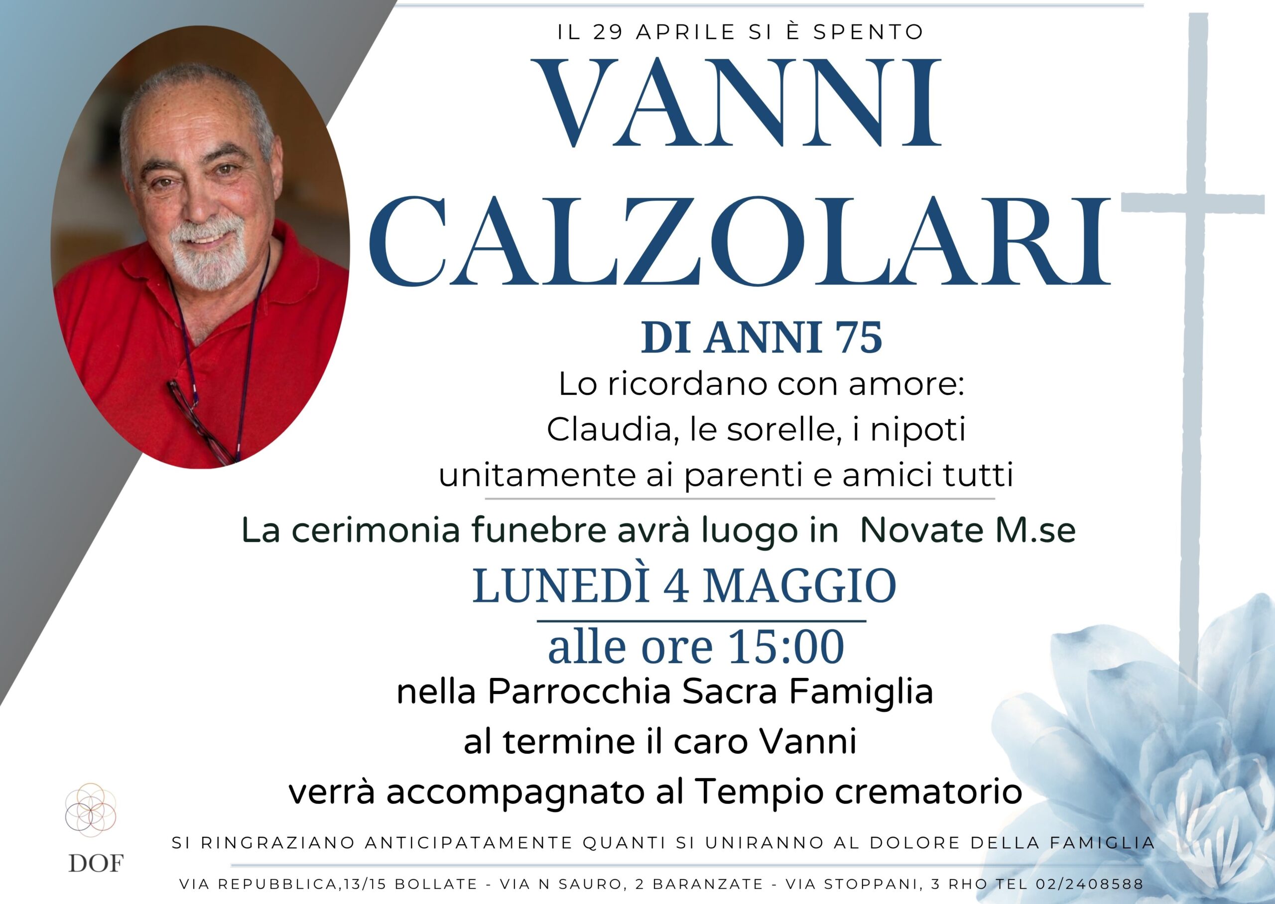 Necrologio di vanni calzolari