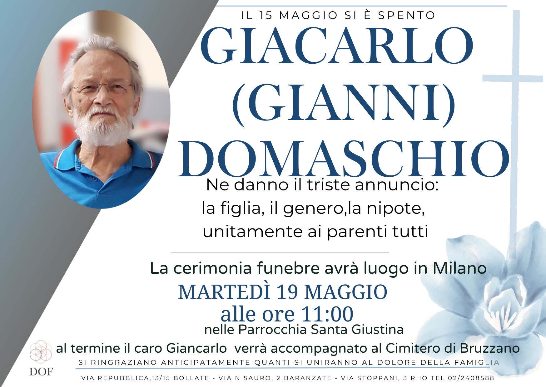 Necrologio di GIANCARLO (GIANNI) DOMASCHIO