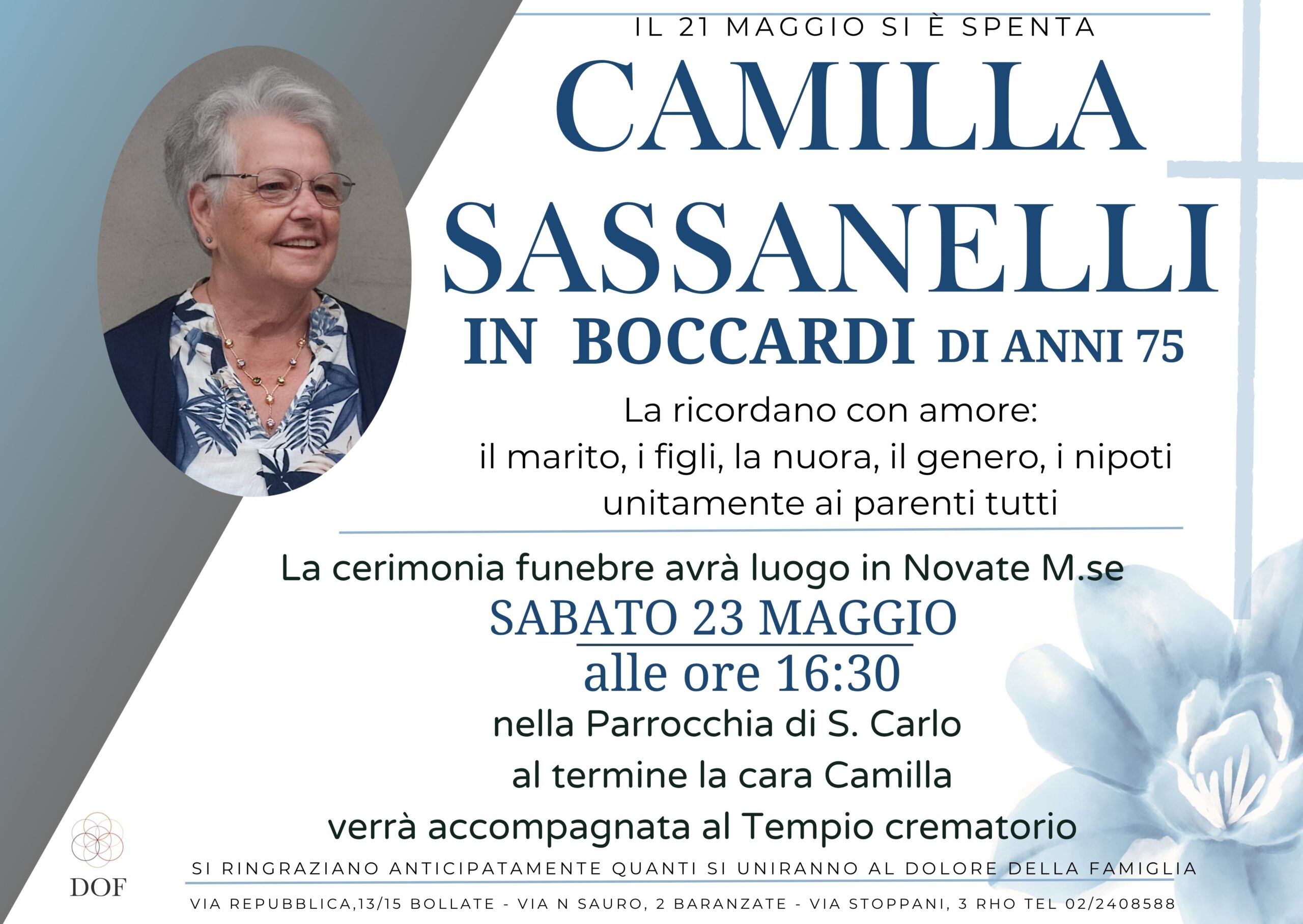 Necrologio di camilla sassanelli