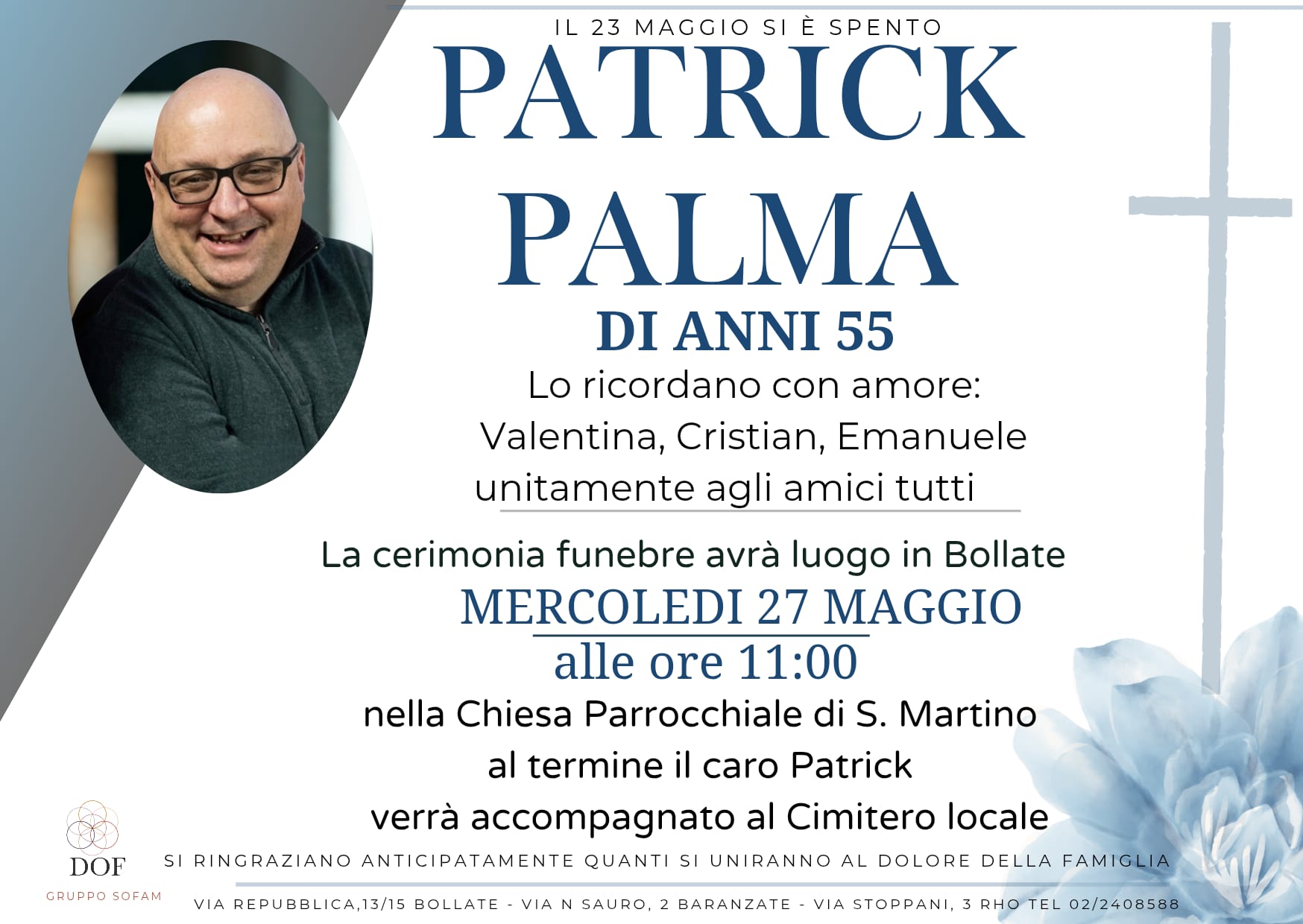 Necrologio di PATRICK PALMA