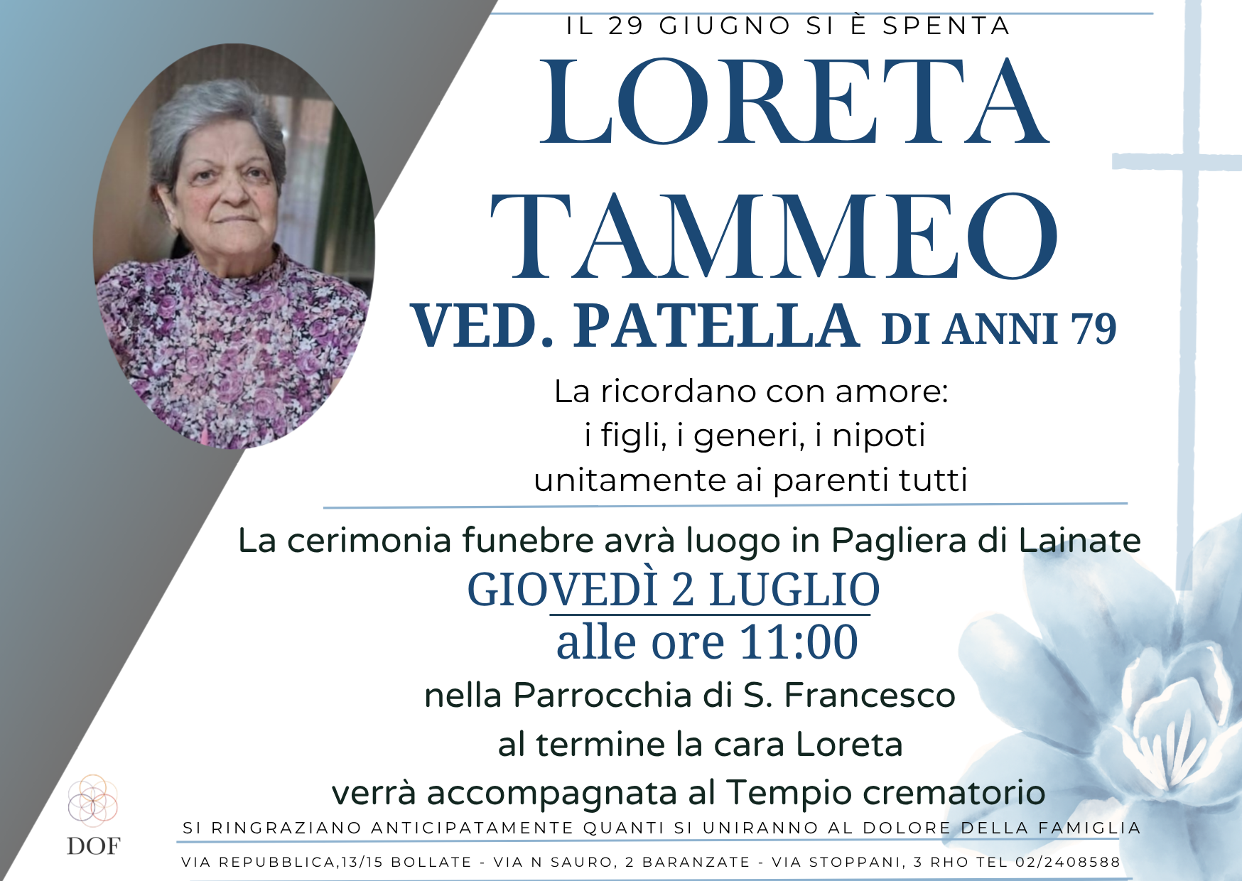 Necrologio di LORETA TAMMEO