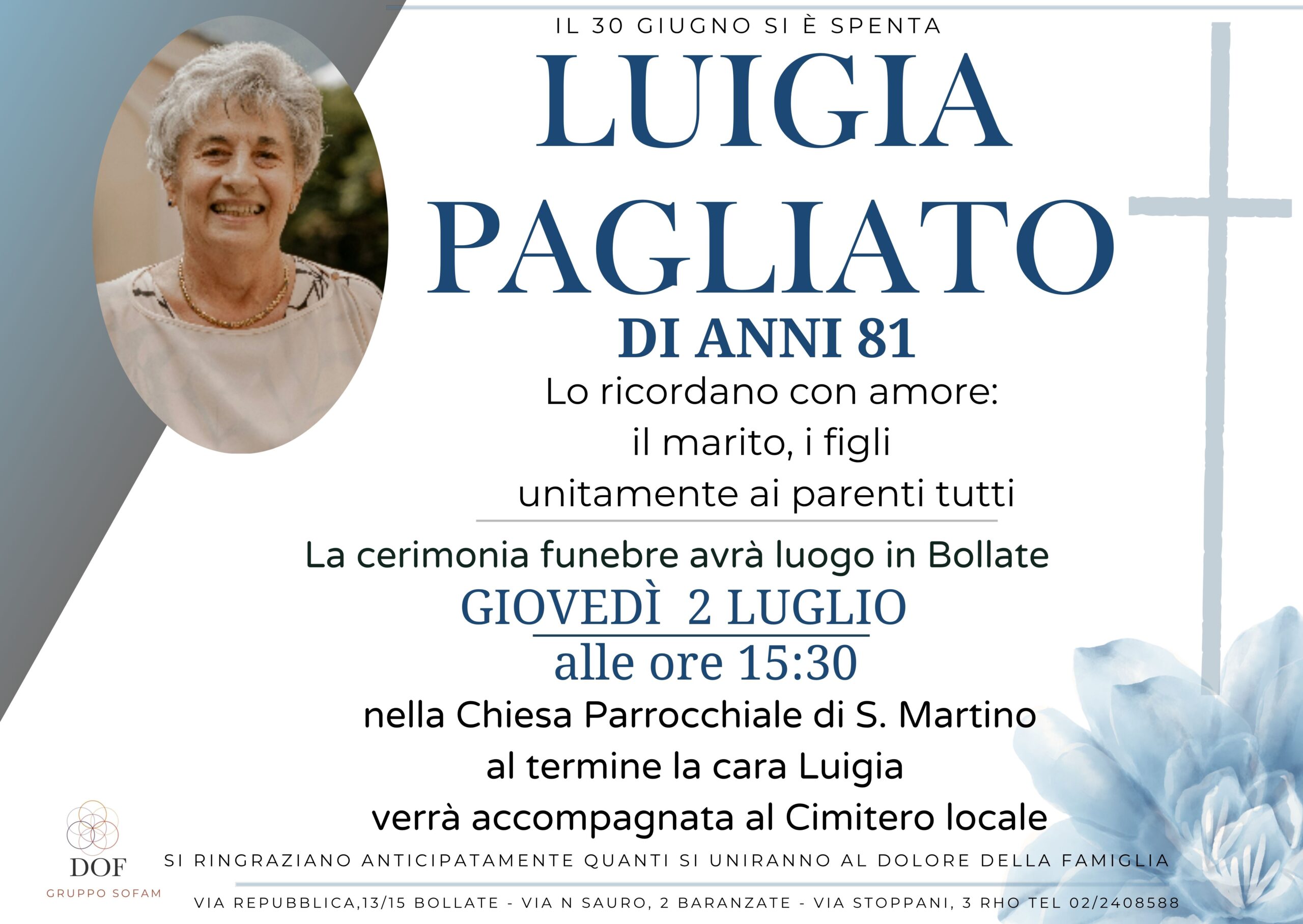 Necrologio di luigia  pagliato 