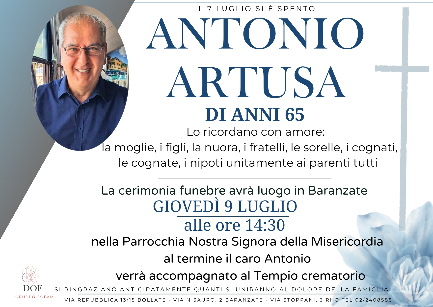 Necrologio di antonio artusa