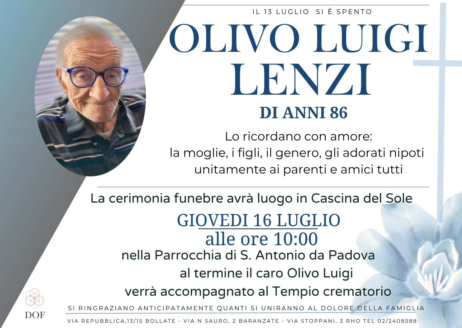 Necrologio di OLIVO LUIGI LENZI