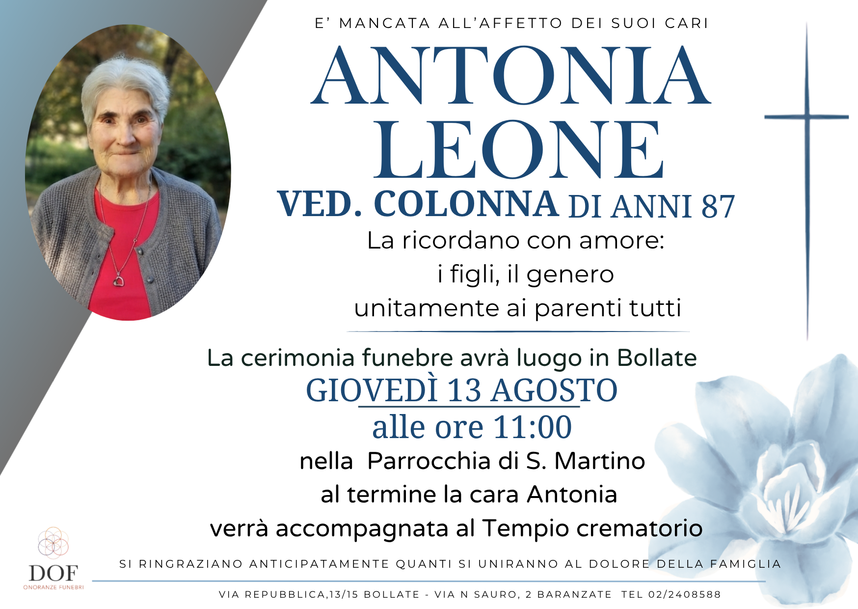 Necrologio di antonia leone