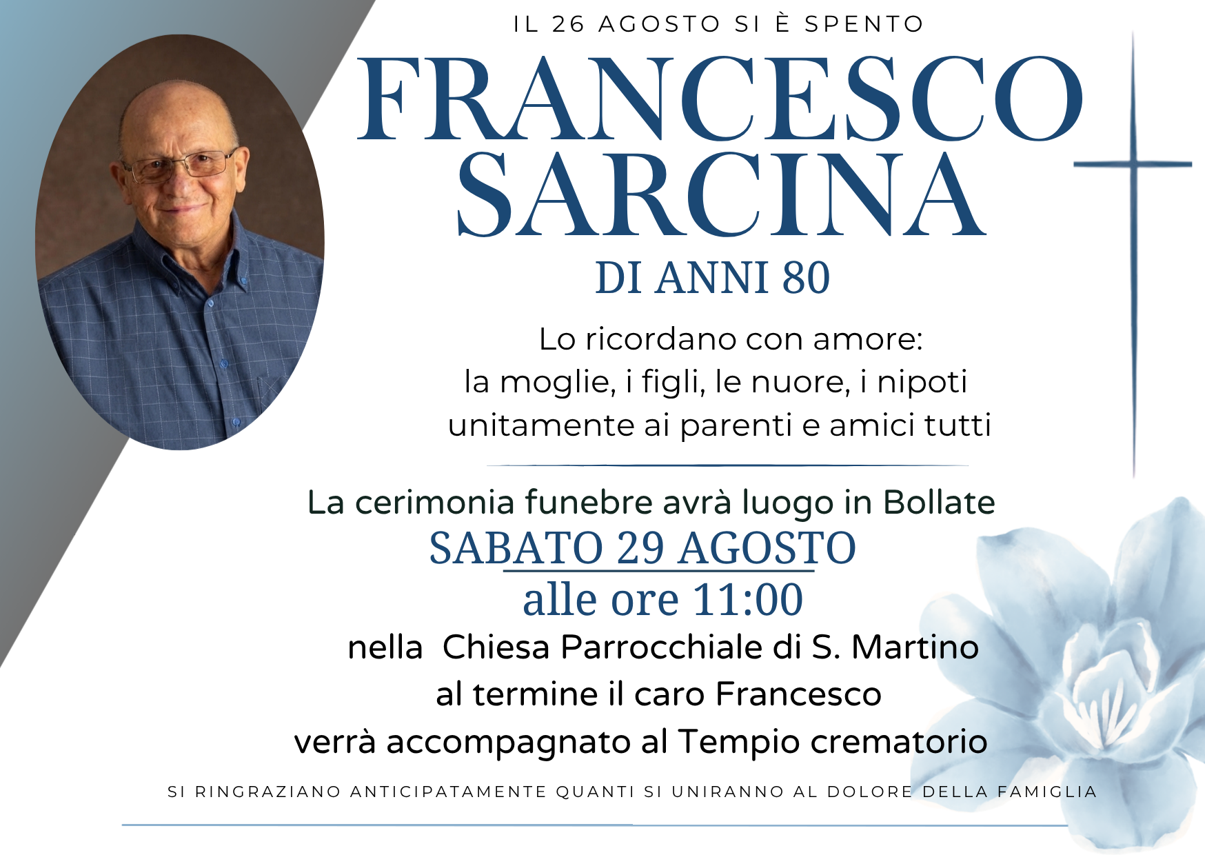 Necrologio di francesco sarcina