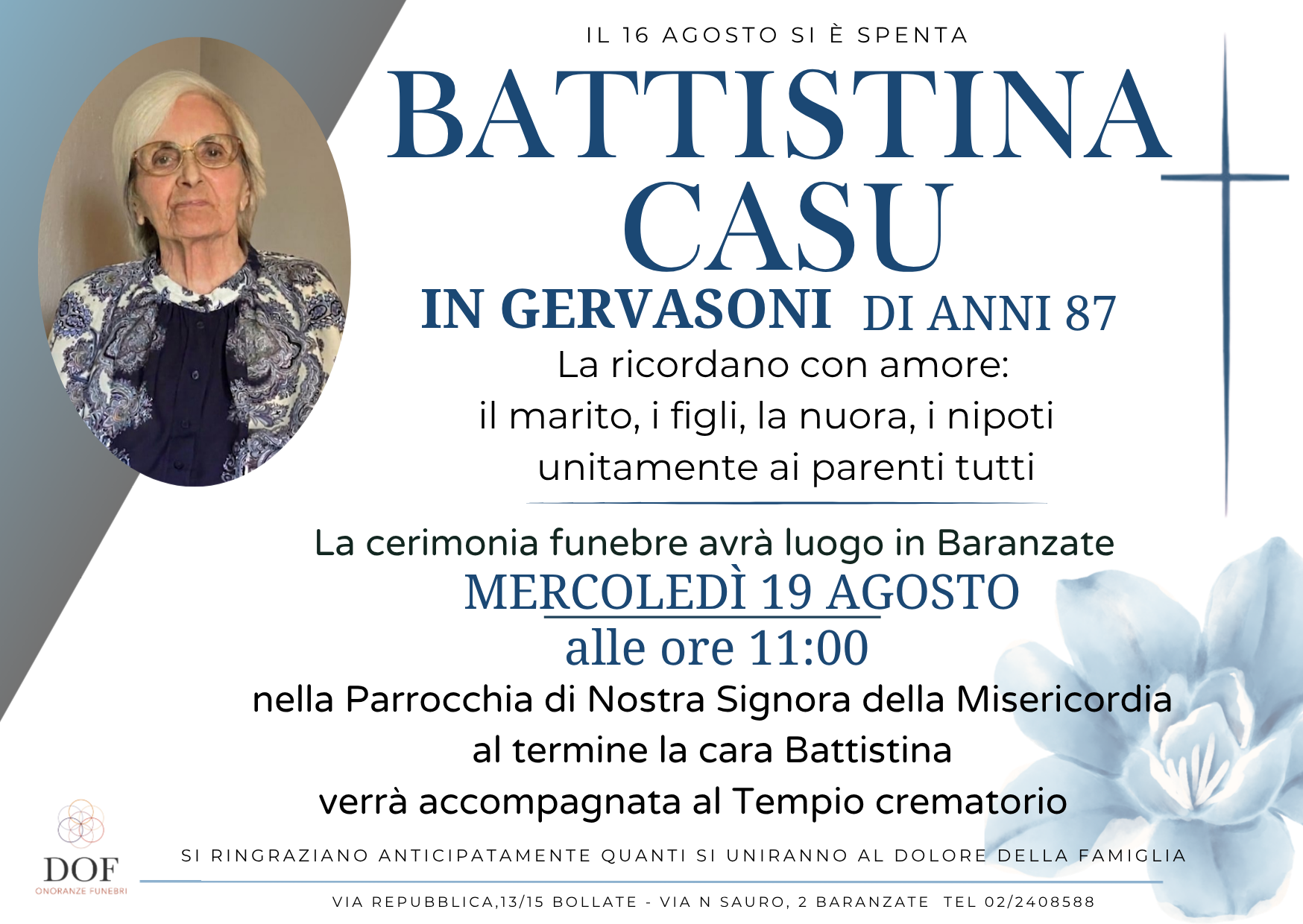 Necrologio di battistina casu