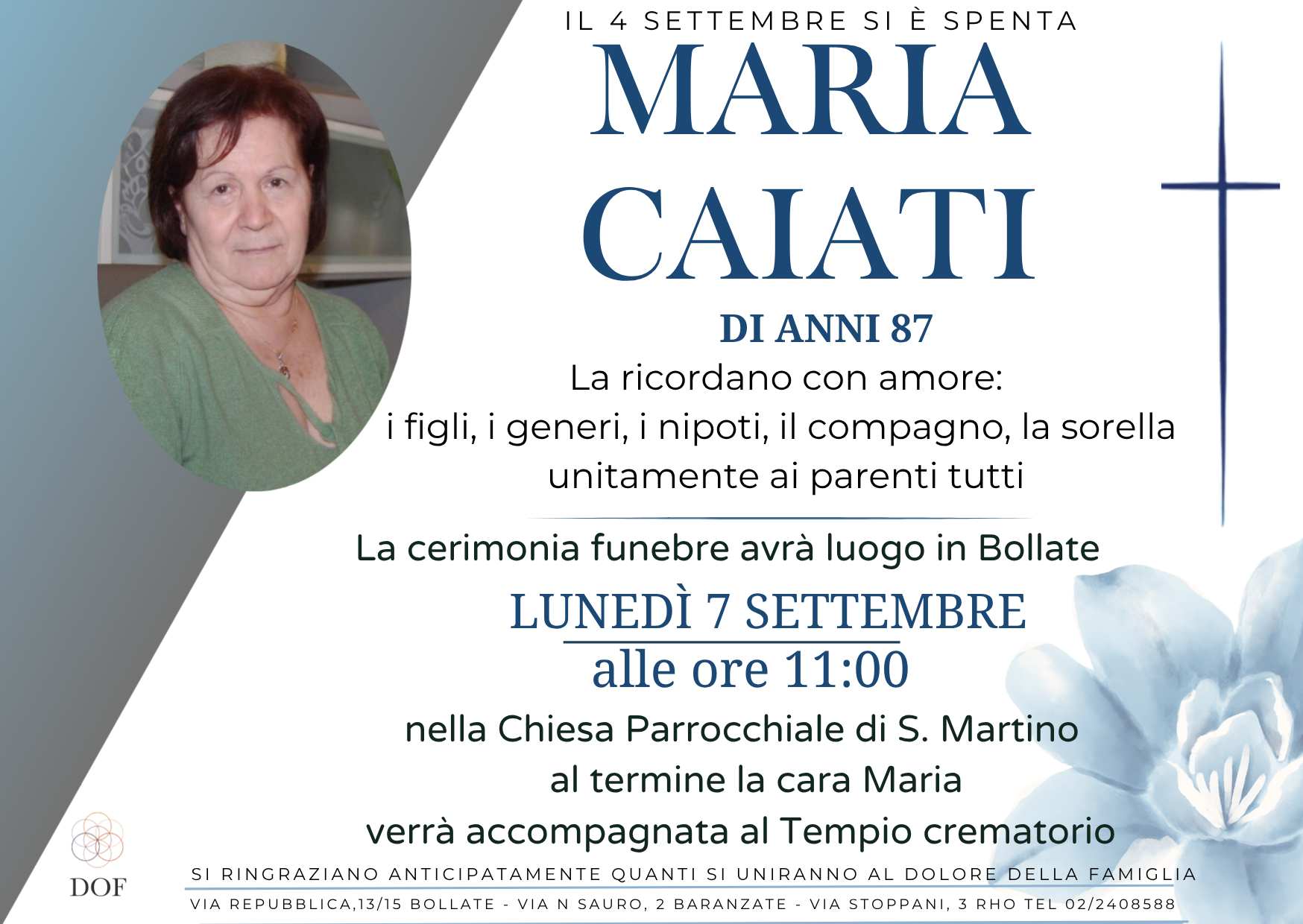 Necrologio di maria caiati